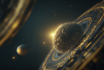 Wall Mural - generative ai illustration of planets and shining stars galaxy in space.
