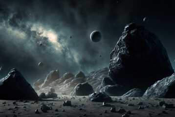 Wall Mural - generative ai illustration of planets and shining stars galaxy in space.