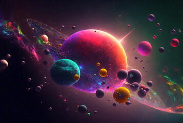 Wall Mural - generative ai illustration of planets and shining stars galaxy in space.