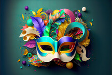 Bright Multicolored Carnival Mask, Festival And Entertainment Concept, Space For Text