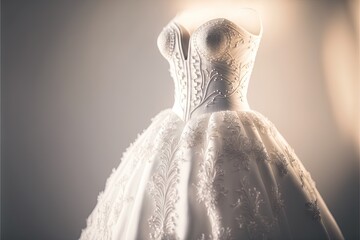 Elegant wedding dress , prom dress on hanger. Generative AI