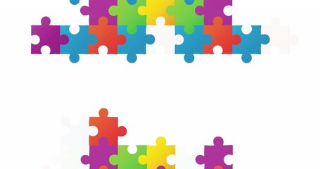 Poster - Animation of puzzle pieces on white background