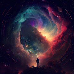 Wall Mural - a man stand in front of the universe Generative AI