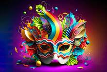 Bright Carnival Mask In The Colors Of The Brazilian Flag, The Concept Of The Festival And Entertainment