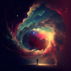 Wall Mural - a man stand in front of the universe Generative AI