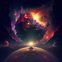 Wall Mural - a man stand in front of the universe Generative AI