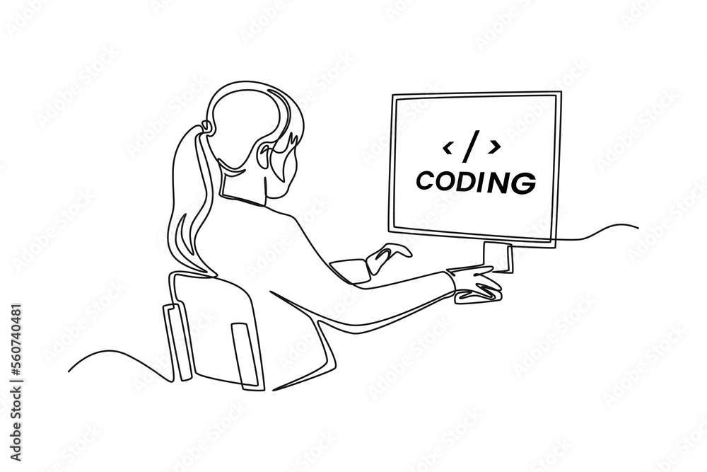 Image vectorielle Stock Single one line drawing Programmers or ...