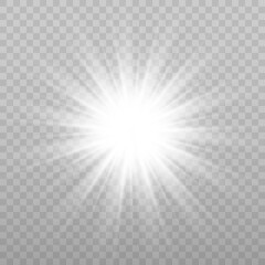 Wall Mural - vector glowing light effect. shine, glare, flare, flash illustration. white png star on transparent 