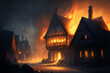 Fantasy Tudor Medieval Village Burning Concept Art