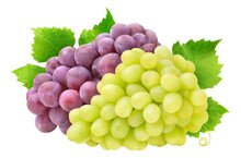 Bunch Of White And Red Grapes With Leaves Cut Out