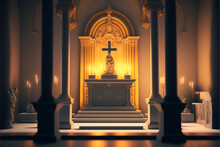 Interior Of Church Background Generative Ai