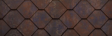 Abstract Seamless Orange Brown Rusty Geometric Rhombus Diamond Hexagon 3d Damask Ornate Tiles Rust Wall Texture Background Banner Wide Panorama Panoramic