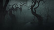 canvas print picture - Unheimlicher Nebel im Wald mit krummen Bäumen
