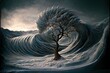 Surreal Tree Snow midday sunset waves snowflakes water ethereal dream 8K