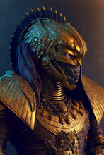 Warrior Alien Predator Wearing A Futuristic Scary Mask