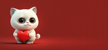 Cartoon White Cat With Heart And Room For Copy (Generative AI)