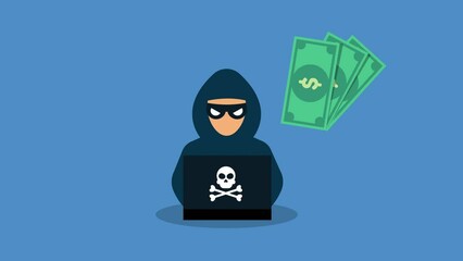 Hacker icon and money motion animation.flat design.