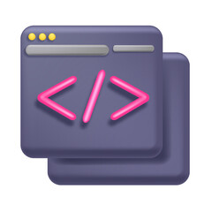 3D code icon, vector python abstract api, business technology computer design, programming frame. Java web development html cartoon concept, program interface window. 3D code graphic website clipart