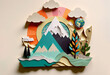 © ink drop - Beautiful mountain landscape trendy art paper collage design. Generative ai