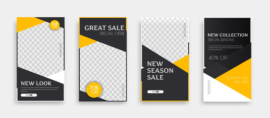 Wall Mural - set of editable minimal square banner template. background color with geometric shapes for social me