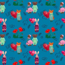Seamless Pattern With Fishes. Cute Animal Pattern For Valentine's Day