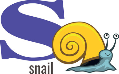 Poster - S word. Snail animal with english alphabet letter