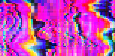 Aufkleber - Abstract retrowave background with digital pixel noise glitch artifacts like in old video VHS tape.