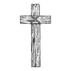 Wall Mural - Hand-drawn vector illustration for Easter. Wooden cross. A symbol of the crucifixion and resurrection of the Lord Jesus Christ.