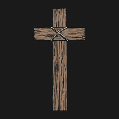 Hand-drawn vector illustration for Easter. Wooden cross. A symbol of the crucifixion and resurrection of the Lord Jesus Christ.