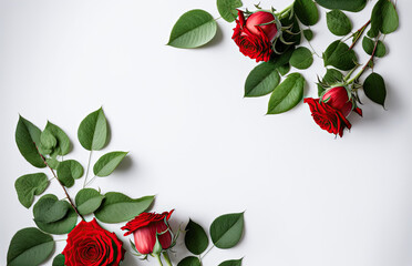 Wall Mural - Red roses flat lay design, copyspace. Generative AI