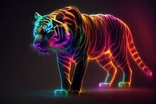 Neon Psychic Wave Tiger Animal Created With Generative Ai Technology