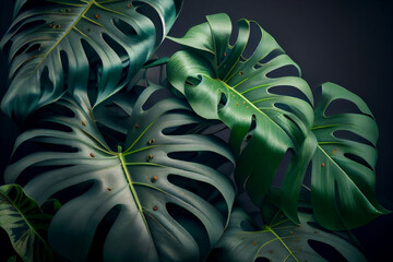 green natural tropical monstera feaf background. generative ai