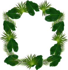 Sticker - Tropical leaves frame. Green exotic plants square border