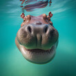 Happy Swimming Hippo - Generative Ai
