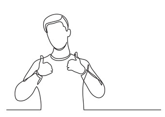 continuous line drawing happy young man showing thumb up - PNG image with transparent background