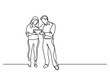continuous line drawing man woman standing discussing work - PNG image with transparent background