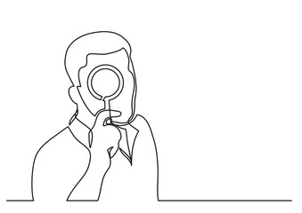 Canvas Print - continuous line drawing man with magnifying glass - PNG image with transparent background