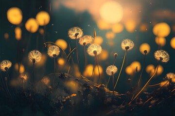 A beautiful garden of Dandelion, morning light.