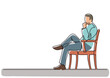 © OneLineStock - continuous line drawing sitting thinking colored - PNG image with transparent background