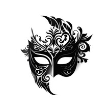 Black Vector Illustration Of A Venetian Carnival Mask Isolated On A White Background.