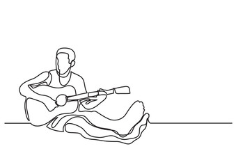 Wall Mural - continuous line drawing sitting playing guitar - PNG image with transparent background