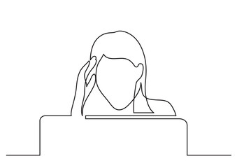 Wall Mural - continuous line drawing woman behind computer screen - png image with transparent background