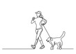 © OneLineStock - continuous line drawing woman walking with dog - PNG image with transparent background