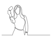 Continuous Line Drawing Young Woman Showing Credit Card - PNG Image With Transparent Background