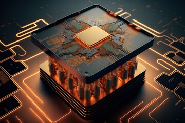 Poster - Quantum computer database concept. CPU Processors. AI