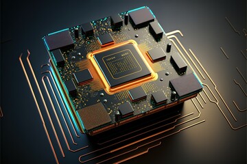 Fototapete - Quantum computer database concept. CPU Processors. AI