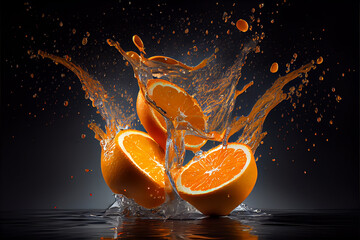 Wall Mural - Orange splashing with water	