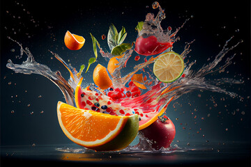 Wall Mural - Tropical fruit splashing with water	