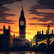 Big ben and houses of parliament, westminster bridge, sunset - London - AI Generated
