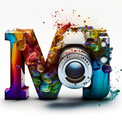 Decorated Letter M With Camera, Generative Ai